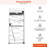 5.1m – 5.4m Narrow Aluminium Mobile Scaffold Base Tower with Kickboards